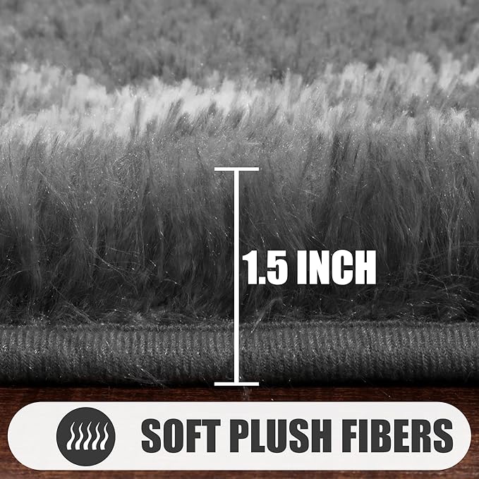 ONASAR Area Rugs for Bedroom Living Room, Washable 4x6 Fluffy Grey and White Floor Rug, Shaggy Geometric Soft Plush Fuzzy Carpet for Nursery Teen Playroom Dorm Office Home Decor Aesthetic
