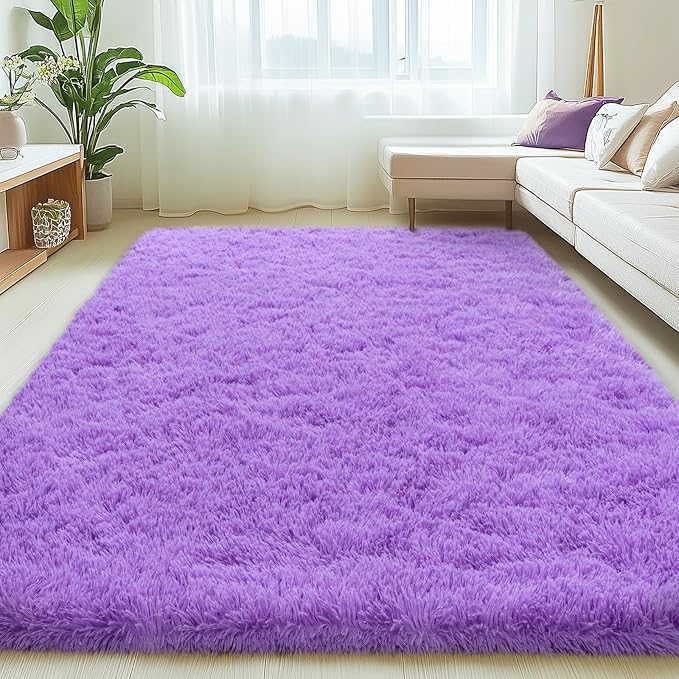 6x9 Rugs for Living Room, Large Fluffy Area Rugs for Bedroom, Soft Carpet Shag Kids Room Rug, Non-Slip Fuzzy Rugs Indoor (Purple, 6ft x 9ft)
