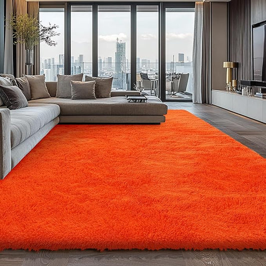 Shag Area Rugs for Bedroom Living Room,6X9 Ultra Soft Fluffy Area Rugs for Dorm, Indoor Carpet Nursery Rugs for Kids Room Home Decor,Orange