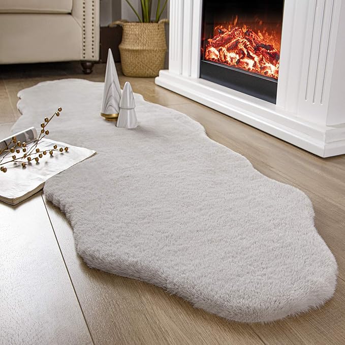 Ashler HOME DECO Ultra Soft Faux Rabbit Fur Chair Couch Cover Area Rug for Bedroom Floor Sofa Living Room Grey 2 x 6 Feet