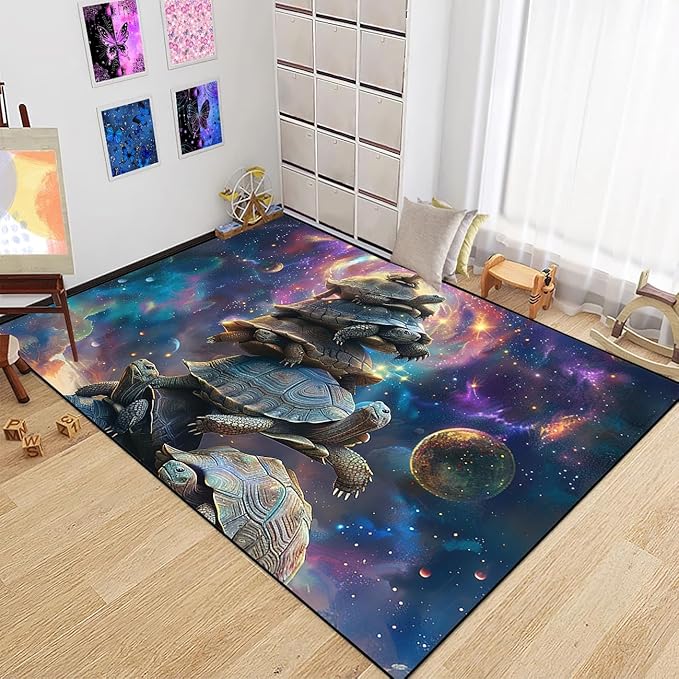 Sea Turtles Carpet Rugs - Kids Sea Turtle Coastal Rug for Bedroom Ocean Life Theme, 80 x 58 Inches
