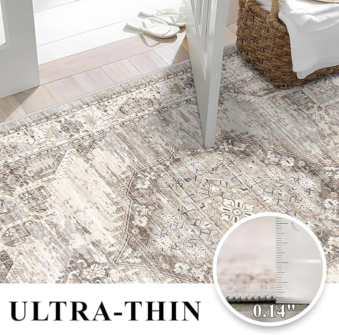 Washable Area Rugs 2x3 Entryway: Soft Ultra Thin Low Pile Mat Machine Washable Indoor Doormat Lightweight Entry Rug Anti Slip Backing Rugs for Living Room Bedroom Kitchen 2'x3' Beige