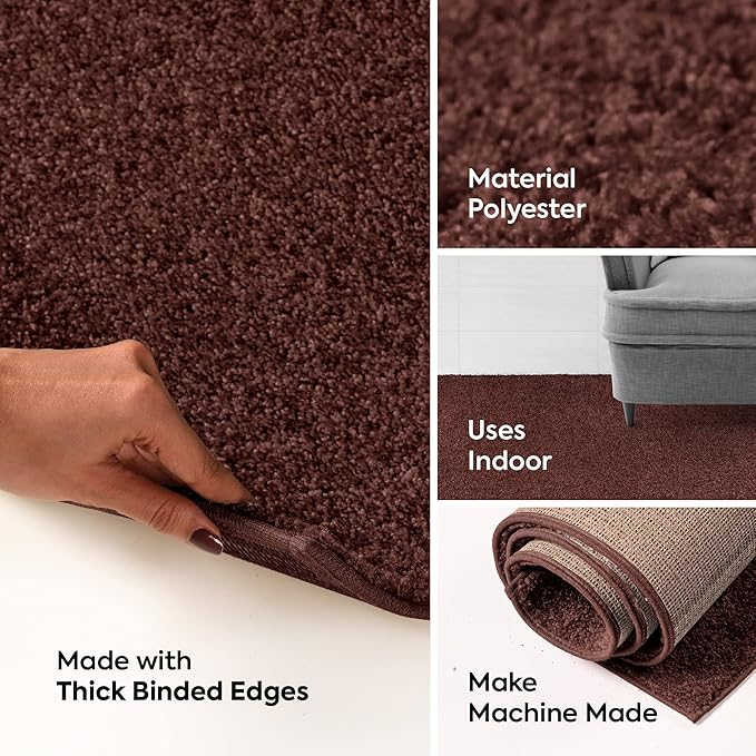 Modern Indoor/Outdoor Commercial Solid Color Rug - Chocolate, 9' x 13', Rectangular, Pet and Kids Friendly Rug. Made in USA, Area Rugs Great for Kids, Pets, Event, Wedding