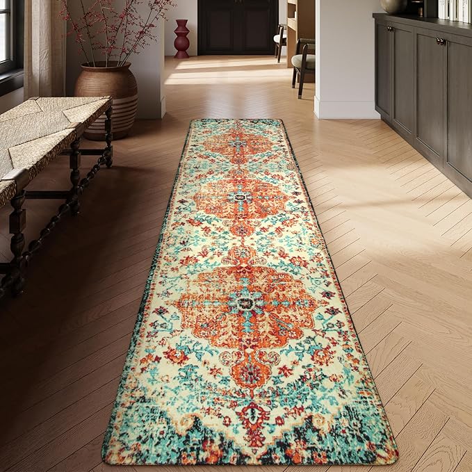 Lahome Bohemian Floral Medallion Rug - 2'8" x 10' Hallway Rug Soft Washable Non-Slip Stair Mat, Distressed Indoor Accent Carpet Runner for Kitchen, Laundry Room, Entryway