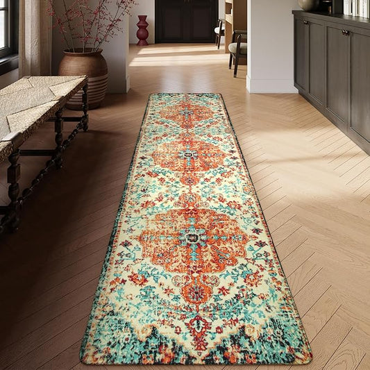 Lahome Bohemian Floral Medallion Rug - 2'8" x 10' Hallway Rug Soft Washable Non-Slip Stair Mat, Distressed Indoor Accent Carpet Runner for Kitchen, Laundry Room, Entryway