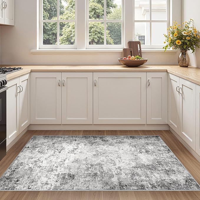 3x5 Area Rug Living Room Rugs - Washable Neutral Modern Abstract Soft Thin Rug Indoor Floor No Slip Rug Carpet for Bedroom Under Dining Table Home Office Decor - Grey