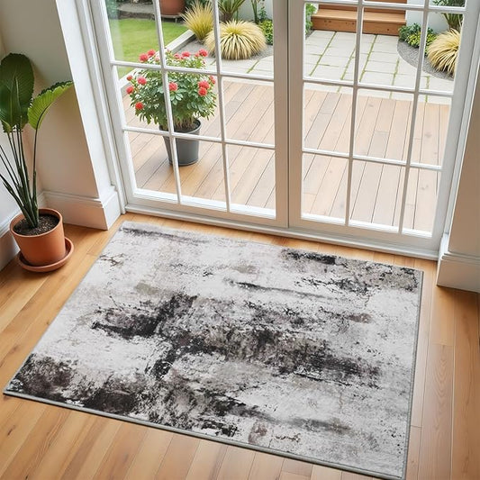2x3 Washable Small Area Rug, Brown Abstract Non-Slip Door Mat, Modern Low Pile Indoor Entryway Rugs, Stain Resistant Throw Carpet for Front Door, Kitchen, Entry, Inside Entrance