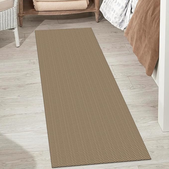 KOZYFLY Washable Runner Rug 2x5 Ft Runners for Hallways Rubber Backed Throw Rug, Braided Cotton Entryway Runner Indoor, Carpet Runners for Hallway Kitchen Entryway Bedroom, Beige/Khaki