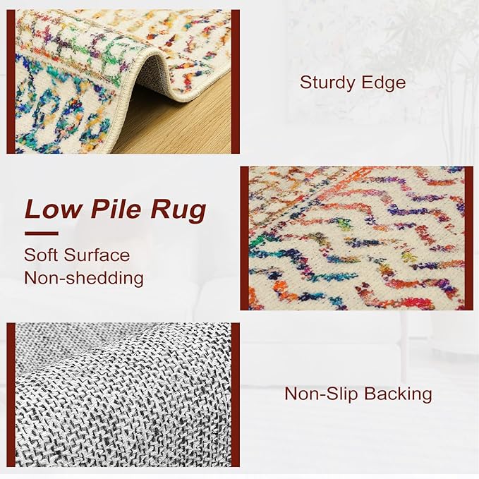 Moroccan Hallway Rug Runner 2x8, Ultra Soft Runner Rug with Rubber Backing Non Slip, Washable Kitchen Rug Distressed Floor Carpet Runner for Entryway Kitchen Bedroom Laundry Room