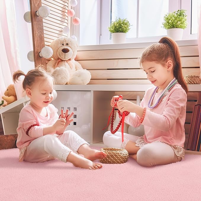 Keeko 2x6 Runner Rug, Pink Bedroom Bedside Runner Rug Small Carpet Living Room Area Throw Rugs for Hallway Soft Indoor Memory Foam Rugs for Teen Kids Classroom Nursery Dorm Laundry Room Decor