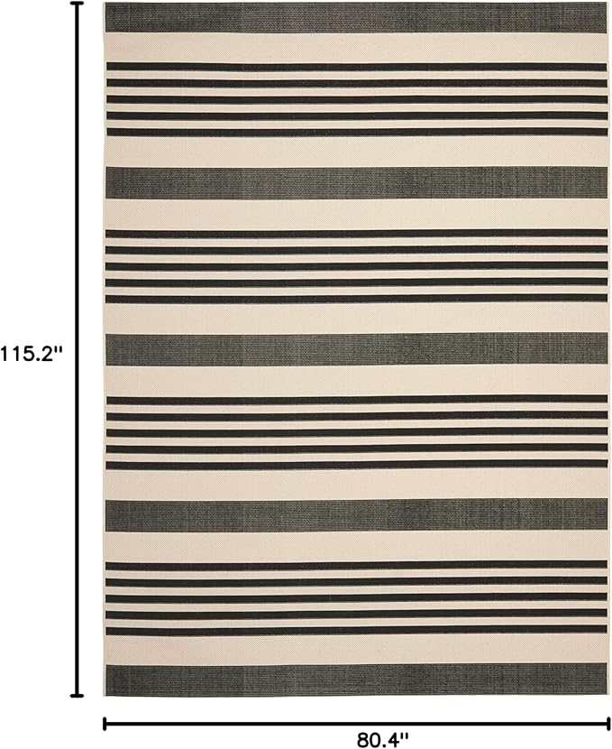 SAFAVIEH Courtyard Collection 6'7" x 9'6" Black/Bone CY6062 Stripe Indoor/ Outdoor Waterproof Easy Cleaning Patio Backyard Area Rug