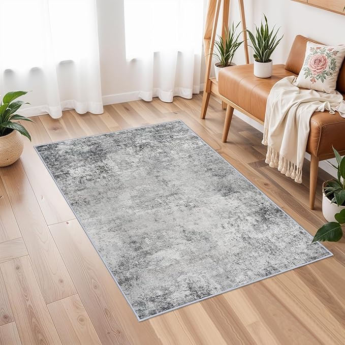 Washable 2x3 Abstract Area Rug - Large Living Room Area Rugs Modern Stain Resistant Indoor mat for Bedroom Dining Room Non Slip Rubber Backing Thin Super Soft Room Decor Floor Carpet 2x3 Grey