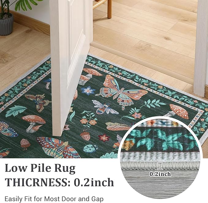 2.5x10 Runner Rug for Hallway Washable Kitchen Rugs Non Slip with Rubber Back Mushroom Soft Low-Pile Stain Resistant Foldable Indoor Carpet for Entryway Laundry Room Floor Mats Black