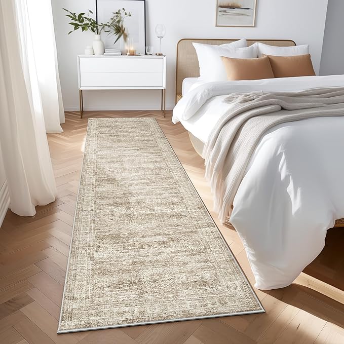 Runner Rug 2'x8' Washable Non-Slip Runner Rugs for Kitchen Bathroom Laundry Room Brown Vintage Floor Carpet Runners for Hallway Entryway