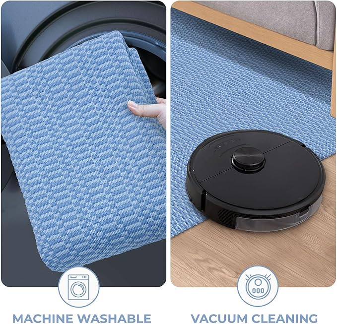 KOZYFLY Washable Runner Rug 2x6 Ft Runners for Hallways Kitchen Runner with Rubber Backing Braided Cotton Entryway Runner Indoor, Carpet for Hallway Kitchen Entryway Bedroom, Blue