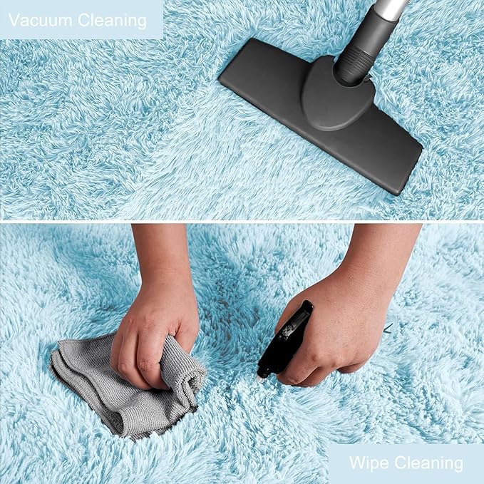 YJ.GWL Area Rugs for Bedroom, 2x3 Door Mat Washable Small Light Blue Bedside Rug,Fluffy Shaggy Entryway Rugs for Living Room, Shag Indoor Floor Carpet for Kids Boy and Girls, Home Decor Aesthetic