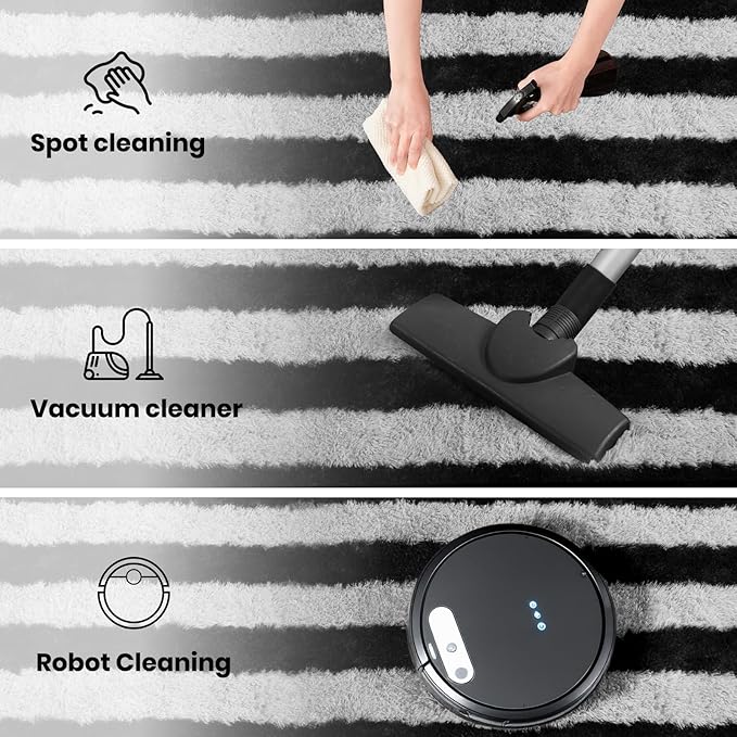 Zentavio Area Rugs for Living Room Large Rugs for Bedroom 6x9 Carpet Fluffy Fuzzy Soft Shag Aesthetic Plush High Pile Gray Throw Rug for Nursery Kids Room Dorm Horizontal Stripes Black Grey