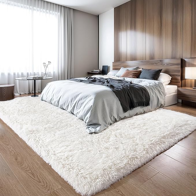 Thick Area Rug Cream White Fluffy Shag 3x5 for Girls Bedroom, Soft Plush Fuzzy Shagggy Carpet for Living Room, Thickened Washable Non-Slip Furry Rug for Kids Toddler Boys Dorm Nursery, Ivory