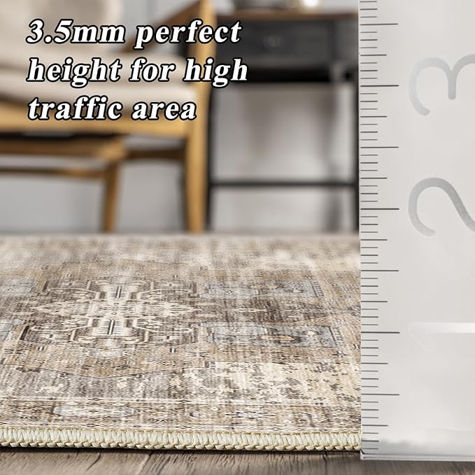 Washable 4x6 Area Rugs - Living Room Area Rug Stain Resistant Carpet Vintage Lightweight Ultra-Thin Rugs for Bedroom Kitchen entryway with Non Slip Backing Home Decor Small Mat 4X6 Beige