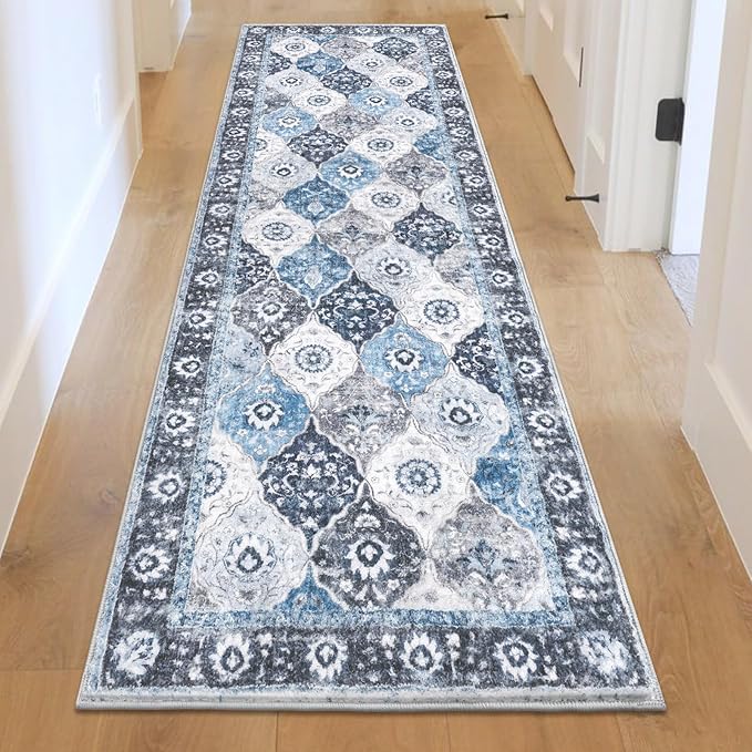 HEBE Hallway Runner Rug 2'x6' Washable Vintage Distressed Area Rugs Non Slip Laundry Rug Runner Boho Floor Carpet Runners for Hallways Entryway Laundry Room Kitchen Bathroom