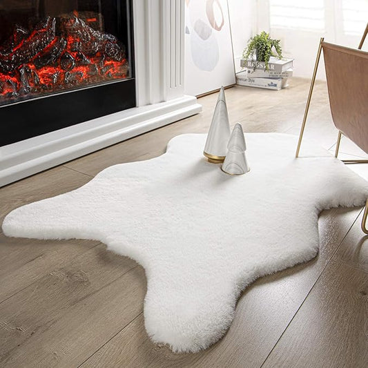 Ashler HOME DECO Ultra Soft Faux Rabbit Fur Rug, Area Rugs for Bedroom Floor Sofa Living Room, Carpet Accent Rugs White 2 x 3 Feet