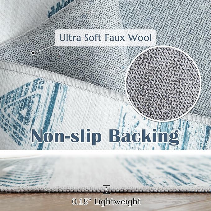 jinchan Area Rug 2x3 Moroccan Entryway Ultra-Thin Door Mat Washable Boho Geometric Rug Non-Slip Carpet for Bathroom Bedroom Laundry Room Blue