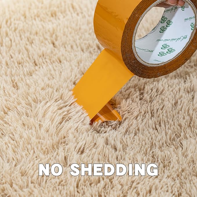 2x3 Area Rug for Bedroom, Small Rugs for Living Room Nursery Kids Room Dorm Home Decor Aesthetic, Fluffy Shaggy Rug with 4 Anti-Slip Carpet Tapes, Light Tan