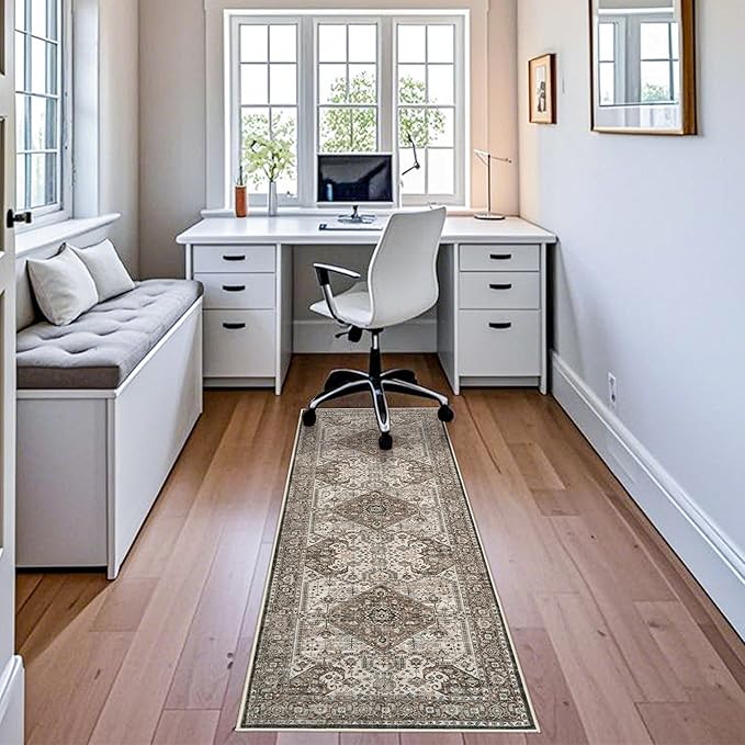 Washable Hallway Runner Rug 2x6: Oriental Non-Slip Kitchen Rugs Distressed Low Pile Indoor Rug for Bedroom Entryway Vintage Soft Non Shedding Floor Mat for Living Room Bathroom Laundry (2x6,Brown)