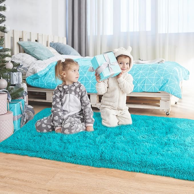 Noahas Teal Blue Runner Rug for Hallway,2'x6' Long Area Rugs for Bedroom Living Room,Non Slip Thick Shag Floor Carpet for Entryway Kitchen Dorm Nursery Bedside Kids Room