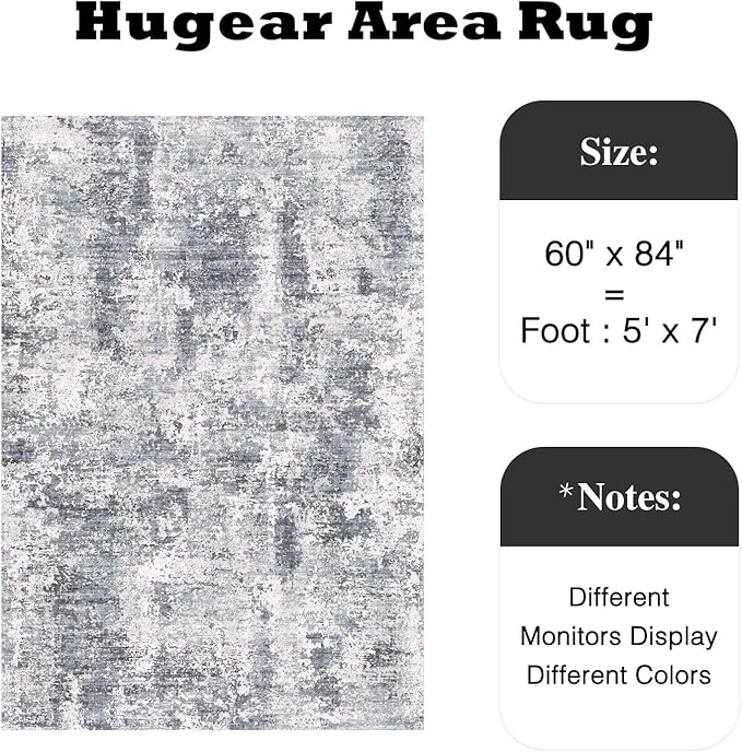 5x7 Washable Rug Blue Modern Living Room Area Rugs Abstract Low Pile Carpet Bedroom Office Dining Room Kitchen Laundry Room Non Slip