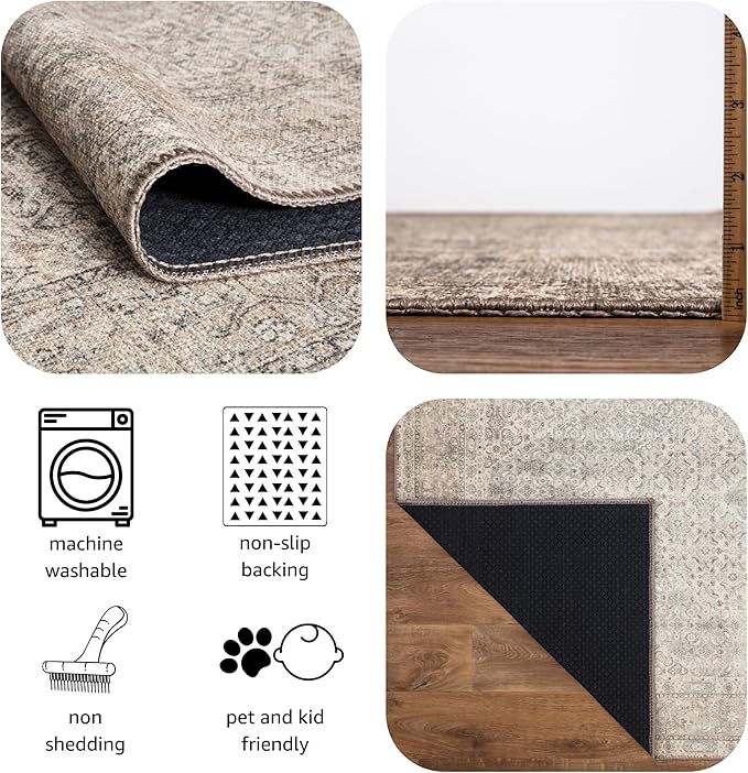 Keen Home Design 2x12 Rug - Machine Washable Runner Rug with Non-Slip Backing, Ideal for Hallway, Entryway, Kitchen, Laundry Room - Vintage, Easy Clean, Durable, Low Pile Rug - (2'6" x 12')