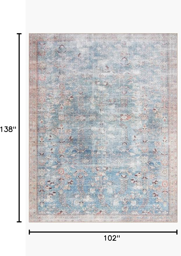 Loloi II Wynter Collection WYN-06 Teal/Multi 8'-6" x 11'-6", .13" Thick, Area Rug, Soft, Durable, Printed, Vintage Inspired, Low Pile, Non-Shedding, Easy Clean, Living Room Rug
