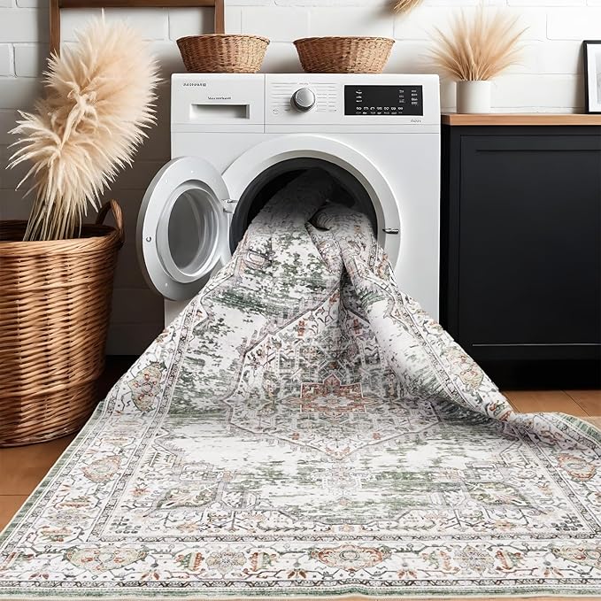 Washable Hallway Runner Rugs 3x8: Soft Ultra Thin Low Pile Carpet Machine Washable Indoor Lightweight Rug Runner Anti Slip Backing Rugs for Living Room Bedroom Kitchen 3'x8' Green