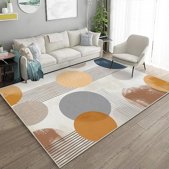 4x6 Area Rugs for Living Room Machine Washable Boho Circle Pattern Rug Non Slip Printed Abstract Geometric Rug Carpet Friendly Modern Rug for Bathroom Bedroom Dining Room Office