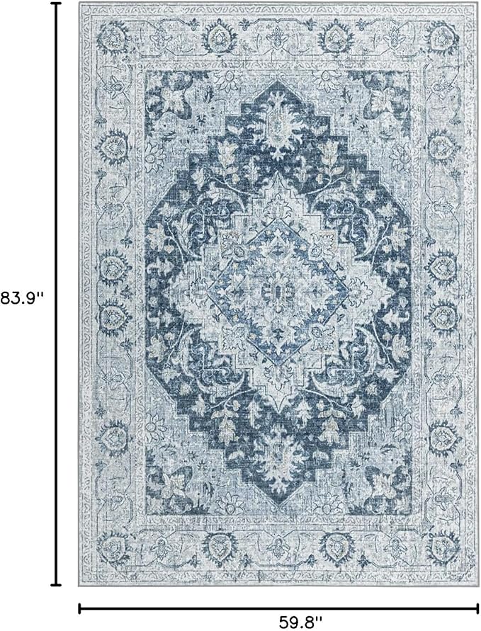 ILANGO 5x7 Area Rugs for Living Room Distressed Traditional Area Rugs Washable, Carpet Runner Floor Mat for Indoor Entryway Bedroom Laundry Room, Low Pile & Easy to Clean