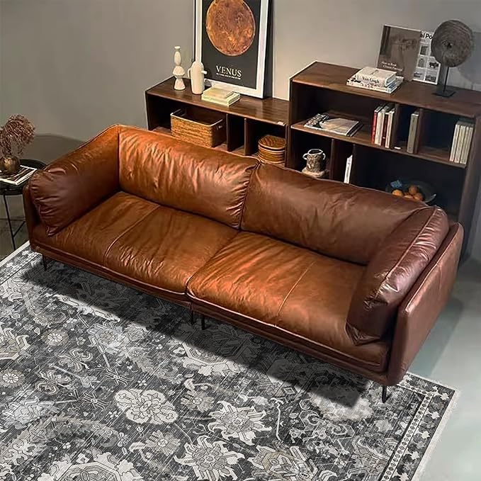 Washable Area Rugs - Perfect for Living Room, Bedroom, Kids Room, Nursery - Stain & Water Resistant Non-Slip, Pet & Child Friendly, Vintage Tribal Area Rugs (Grey, 6' x 9')