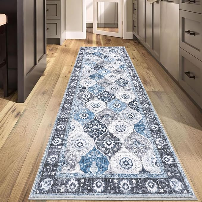 HEBE Hallway Runner Rug 2'8”x8' Washable Vintage Distressed Area Rugs Non Slip Laundry Rug Runner Boho Floor Carpet Runners for Hallways Entryway Laundry Room Kitchen Bathroom