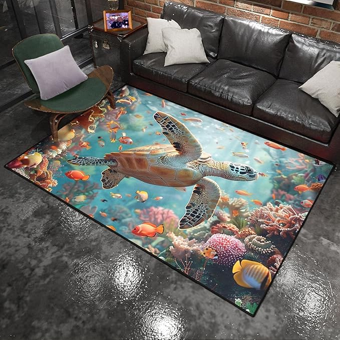 Sea Turtle Rugs - Sea Turtle for Kids Boys Coastal Rug for Bedroom Ocean Life Theme Decor Ocean Carpet Rug, 80 x 58 Inches