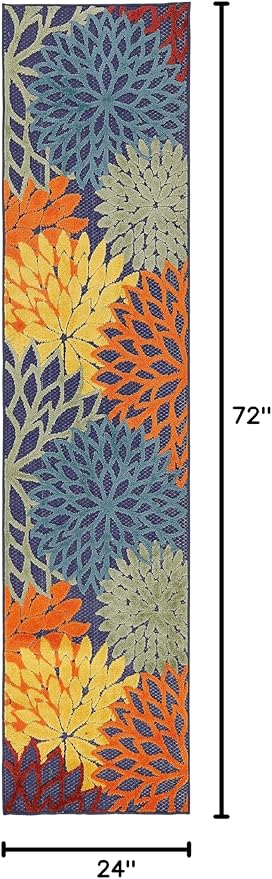 Nourison Aloha Indoor/Outdoor Modern Navy Multicolor 2' x 6' Area Rug, Easy Cleaning, Non Shedding, Bed Room, Living Room, Dining Room, Backyard, Deck, Patio (2x6)