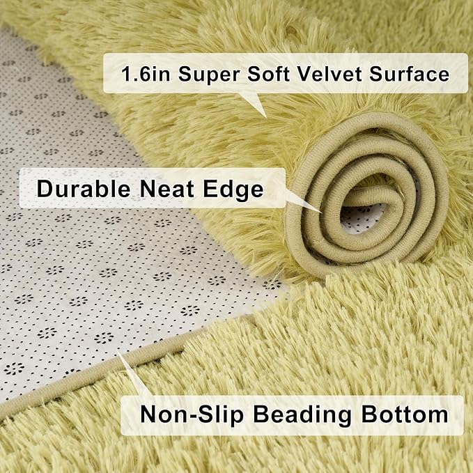 2×3 Small Rugs for Bedroom, Super Soft Living Room Shaggy Non-Slip Fluffy Furry Rug, Indoor Green Floors Carpet, for Kids Girls Boys Room, Dorm Nursery RoomsHome Decor Aesthetic