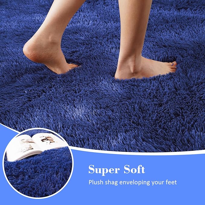 Blue Fluffy Rug Shaggy Area Rug, 9x12 Area Rugs for Girls Bedroom, Big Soft Shaggy Bedside Non-Slip Plush Dorm Nursery Kids Carpet Home Decor Aesthetic