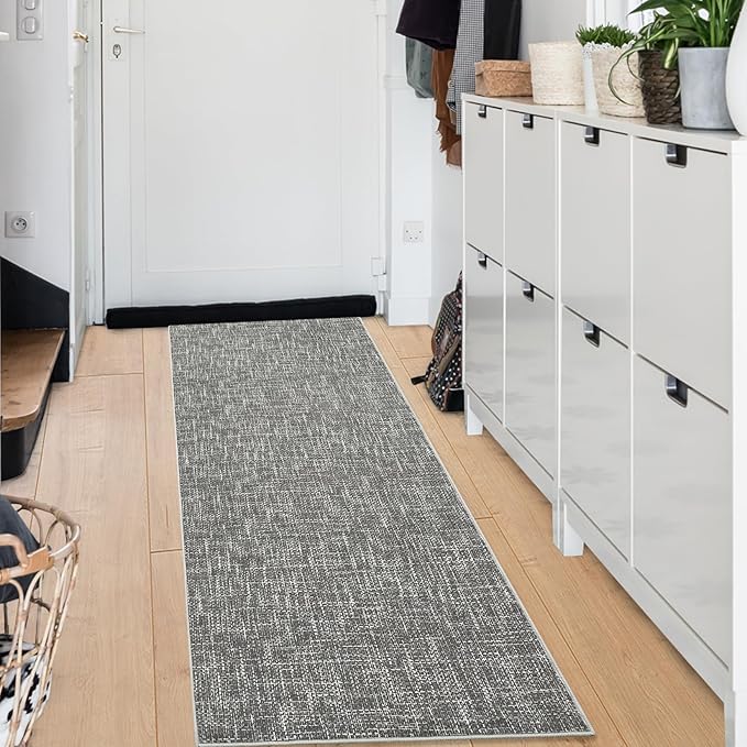 2x6 Runner Rug Washable Kitchen Runner Rug Modern Abstract Runner Mat for Hallway Contemporary Solid Rug Non-Slip Foldable Aesthetic Accent Floor Carpet for Living Room Bedroom, Grey