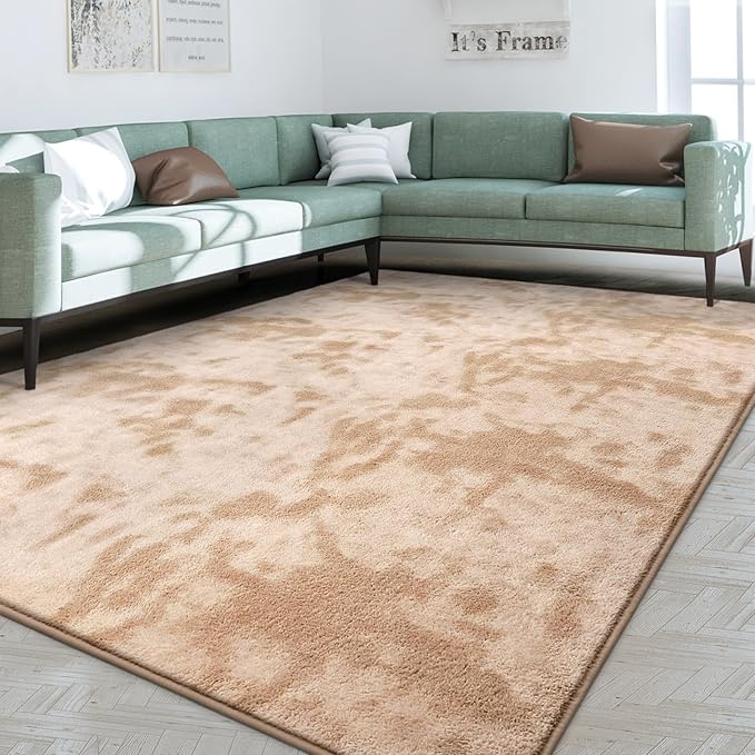 FlyDOIT Large Area Rugs for Living Room Bedroom, 5x8 Ft Tie-Dyed Beige Ultra Soft Comfy Thickened Memory-Foam Indoor Carpets, Cozy Modern Floor Rug for Boys Girls Playroom Dorm Nursery Home Décor