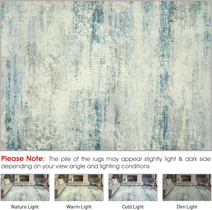 10x14 Area Rugs for Living Room: Soft Abstract Large Area Rug Non-Shedding Anti-Skid Stain Resistant Indoor Floor Modern Washable Rugs for Bedroom Dining Room Nursery Farmhouse Home Office-Blue/Gray