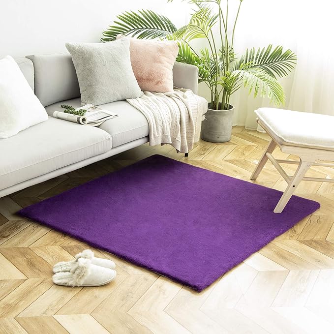 Ashler HOME DECO Ultra Soft Faux Rabbit Fur Chair Couch Cover Area Rug for Bedroom Floor Sofa Living Room Purple 4 x 4 Feet
