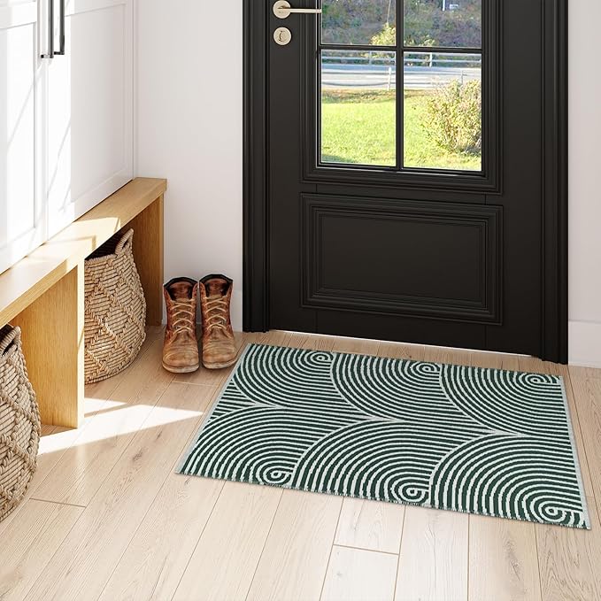 Tiffasea Front Door Mat 2'x3' Washable Small Entry Rug, Reversible Front Door Rugs for Entryway Indoor Cotton Woven Modern Area Rug Boho Green Bathroom Rugs for Bedroom Kitchen Entry Porch