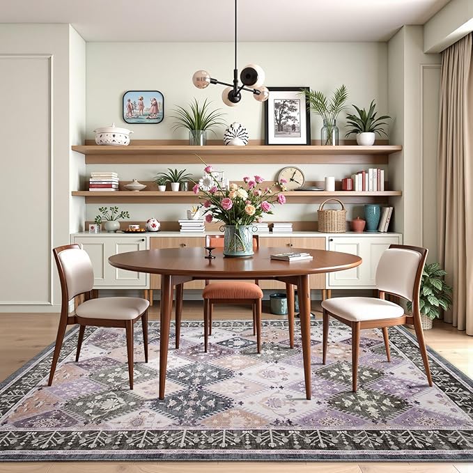 3x5 Washable Area Rug for Bedroom,Boho Non-Slip Living Room Rugs, Moroccan Floral Trellis Carpet Soft Low Pile Accent Indoor Mat for Bedside Entryway Kitchen Laundry Room, Teal/Grey