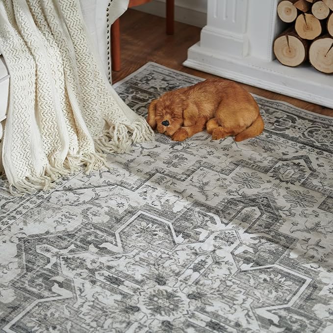 jinchan Runner Rug 2x5 Vintage Hallway Boho Washable Floral Kitchen Runner Rug Retro Accent Non Slip Tribal Distressed Soft Carpet for Bedroom Bathroom Laundry Room Doorway Grey