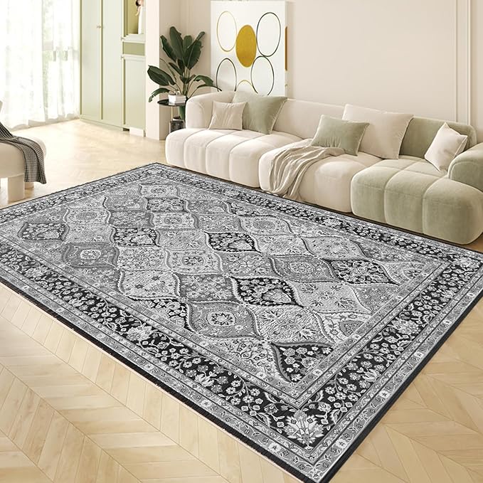 Yancorp 4'x6' Area Rug for Bedroom Washable Rug Vintage Carpet Anti Slip Living Room Big Area Rug for Dinning Room Table Grey