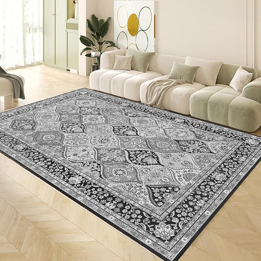 Yancorp 4'x6' Area Rug for Bedroom Washable Rug Vintage Carpet Anti Slip Living Room Big Area Rug for Dinning Room Table Grey